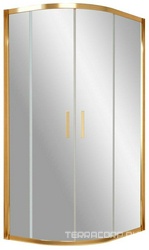 Душевое ограждение ZS-F 900x800x1900 мм, полукруглое, ассиметричное, профиль золото, стекло прозрачное с покрытием QuickNano, БЕЗ поддона ZZ