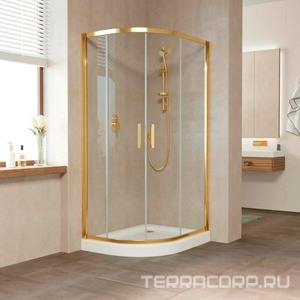 Душевое ограждение  900x800x1900 мм, полукруглое, ассиметричное, профиль золото, стекло прозрачное с покрытием QuickNano, БЕЗ поддона ZZ Vegas Glass ZS-F ZS-F 90*80 09 01/ QuickNano