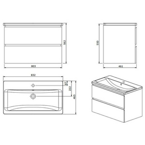 Тумба под раковину 83х46,2хh50см, два выдвижных ящика, (меламин + МДФ, цв.белый),  ZZ Sanindusa Look 6342100