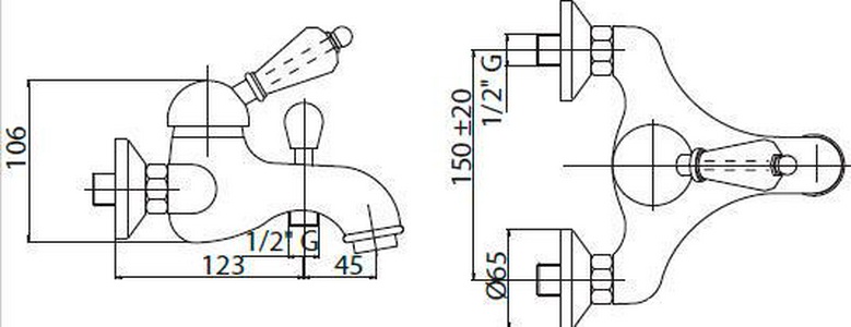 Смеситель для ванны, напольный, трубы 2шт., шланг, лейка в компл., (цв.золото, ручка цв.белый),  ZZ Cezares Elite ELITE-VDPM-03/24-Bi