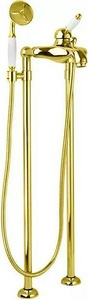 Смеситель для ванны, напольный, трубы 2шт., шланг, лейка в компл., (цв.золото, ручка цв.белый),  ZZ Cezares Elite ELITE-VDPM-03/24-Bi