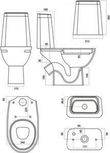 Унитаз-компакт "", косой выход, арматура 2-режим., сиденье полипропилен, крепление в комплекте Sanita Марс WC.CC/Mars/2-DM.Rim/WHT.G/S1 (MRSSACC01030413R)