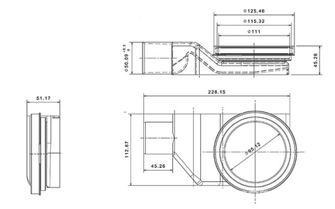 Дренажный канал 360мм, стеновой, готовый компл, сифон d50 выход вбок 48л/мин, ножки, решётка (цв.мат.хром),  ZZ Pestan Confluo Wall 13100060