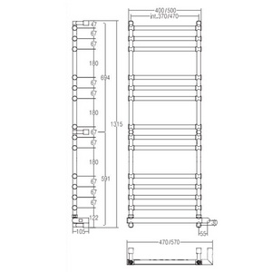 Полотенцесушитель 500(570)хh1330х105мм, 14 перекладин, (эл.+Box, 230V, подкл.справа!!!), крепёж в компл., (цв. бронза),  ZZ Margaroli Sole 564/14/500 O.BR