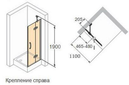Распашная дверь с неподв. сигм. для ниши 1100хh1900мм, крепление справа, (стекло 6мм, матовое Sand Plus, профиль мат/сереб), Aura elegan 4 - угол. ZZ Huppe Huppe Aura elegance 400280 087 315
