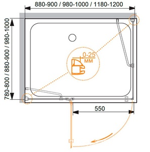 Душевой уголок 1200х1000хh1950мм, прямоугольный, "Правый"/ "Левый" распаш. дверь, с неподв.стенкой (стекло прозр. 6мм, фурн/хром),  ZZ Cezares Verona VERONA-W-AH-1-120/100-C-Cr
