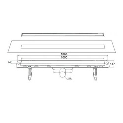 Дренажный канал в сборе, (сифон с гидрозатвором 0,4 л/с решетка PERLE 1000мм, нерж. сталь, монтажная глубина 65-105мм), WINKIEL/Ekoline ZZ