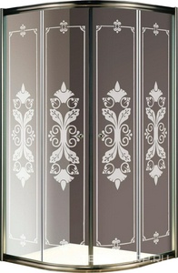 Душевой уголок 900х900хh1950мм, 1/4 круга, R550мм, две раздвижные двери (ст.прозр. с матов.рис. 6мм, фурнитура цв.бронза), Giubleo ZZ Cezares Giubileo GIUBILEO-R-2-90-SCORREVOLE-CP-Br