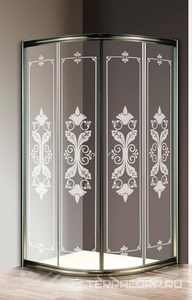 Душевой уголок 900х900хh1950мм, 1/4 круга, R550мм, две раздвижные двери (ст.прозр. с матов.рис. 6мм, фурнитура цв.бронза), Giubleo ZZ Cezares Giubileo GIUBILEO-R-2-90-SCORREVOLE-CP-Br