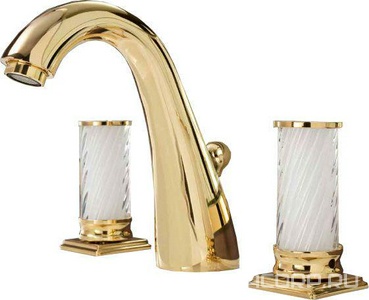 Смеситель для раковины на 3 отв., с д/к, (цв. золото, ручки муранское стекло ручной работы),  ZZ Oasis Fortuny 000RBFNOR