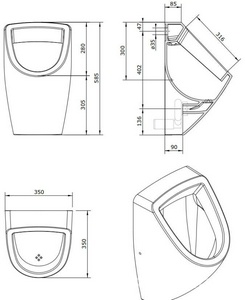 Писсуар 350x350xh585мм, подвод воды сверху, сифон, крепеж в компл.,  ZZ Sanindusa Forma 108561004