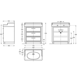 Тумба напольная "" 80см, 3 ящика, БЕЗ раковины, цв.черный глянец XX Kerama Marazzi Pompei PO.80.3\BLK