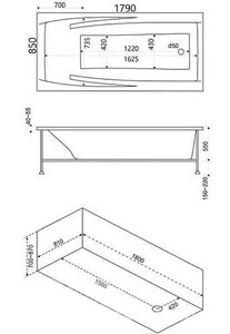 Ванна акриловая  179х85 см (БЕЗ каркаса n046422  и сифона 19649) Bas Эвита В 00043