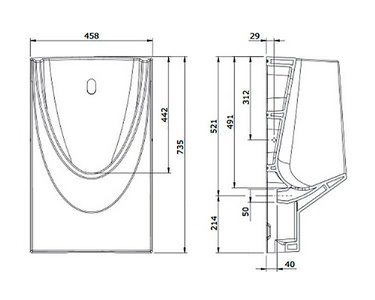 Писсуар, 458x270xh735мм, подвод воды сзади (из стены), сифон, диффузор, крепеж в компл.,  ZZ Sanindusa Modo 108530004