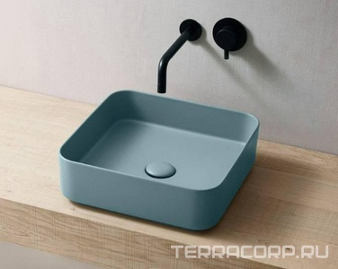 Раковина накладная на стол, квадратная 40х40хh12,5мм, без отв.д/смес, без перелива и пробки слива, (цв.Basalto),  ZZ Ceramica Cielo Shui Comfort SHCOLAQ40 (BA) Le Terre di Cielo