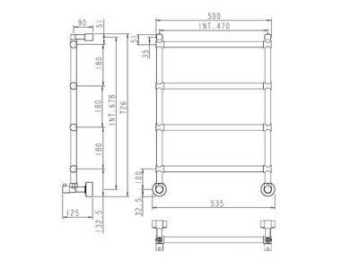 Полотенцесушитель 535хh726мм, 4 перекладины, д/подключ. к сист.ГВС или отоплению, INT 470, (цв.хром), краны, крепёж в компл., Margaroli 442  ZZ Margaroli Sole MA0442NN0401CR