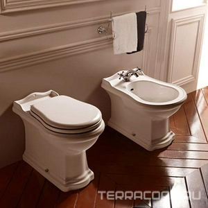 Унитаз напольный 39х61хh43(47)см, пристенный, для монтажа со скрытым в стене бачком, выпуск в стену,(без сиденья и крепл к полу арт.7603 хх),  ZZ Kerasan Retro 101601