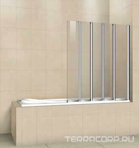 Штора на ванну, 5-ти секционная, складная, 1200хh1400мм, "Правая"/"Левая", (профиль цв.хром, стекло 5мм прозрачное),  ZZ Cezares Pratico PRATICO-V-5-120/140-C-Cr
