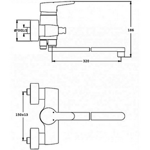 Смеситель для ванны, с поворотным изливом 320мм, (цв.хром),  ZZ Ideal Standard Connect Air B9923AA