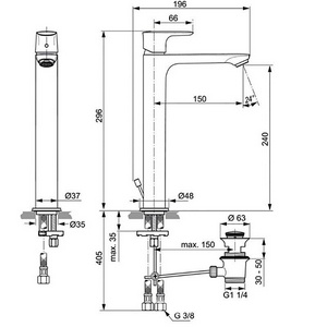 Смеситель для раковины, Высокий, с д/к, (цв.хром),  KL Ideal Standard Connect A7025AA