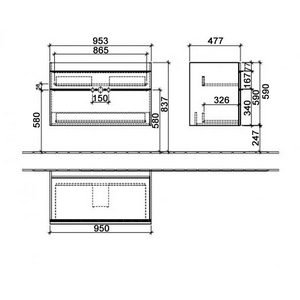 Тумба 953хh590х502мм, д/раковины 1000мм,(2 выдв.отдел., 1 пакет с акс, крепёж в комп.), (ручки цв..хром, фронт и корпус цв.PD чёрн.мат), ZZ Villeroy & Boch Venticello A92601PD