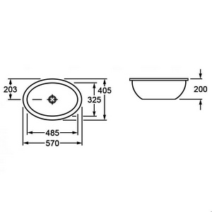 Раковина встраиваемая снизу 570/485х405мм, удинённый рычаг для пробки д/к, крепёж в компл., (цв. 01white),  ZZ Villeroy & Boch Loop & Friends 61612001