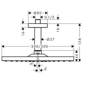 Верхний душ 300x300мм, c потолочным кронштейном 158мм, G1/2, (цв.хром), 300 AIR 1jet ZZ Hansgrohe Raindance E 26250000