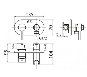 Смеситель для гигиенического душа, совмещённый с держателем лейки, БЕЗ лейки и шланга, (цв.хром), Cezares ZZ Cezares Articoli Vari CZR-DA5-01