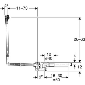 Слив-перелив д/в, удлинённый, с подводом воды через перелив, БЕЗ поворотной ручки и крышки слива арт.150.425.хх.х, Geberit Uniflex ZZ Geberit Универсал 150.701.00.1