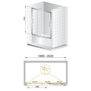 Штора на ванну сдвижн.(вправо/влево) 3-х секц., 200(198-202)хh145см,(вход 119см), устан. в нишу, (проф.цв.хром, стекло 6/8мм текстурное Punto), ZZ Cezares Trio TRIO-V-22-200/145-P-Cr