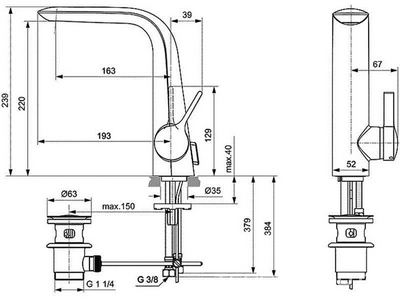 Смеситель для раковины, с высоким изливом, с д/к, (цв.хром), Melagne ZZ Ideal Standard Melange A6041AA