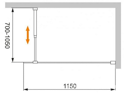 Душевая перегородка 1150хh1950мм, правая/левая, (стекло прозрачное 8мм, поперечный кронштейн 700-1050мм, фурнит. цв.хром),  ZZ Cezares Liberta LIBERTA-L-1-115-C-Cr