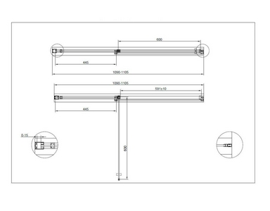 Дверь в нишу 1100хh1950мм, распашная с неподв. сегментом, вход справа/слева, (стекло прозр. 6мм, фурнит.цв.черный мат.),  ZZ Cezares Urban URBAN-B-12-110-C-NERO