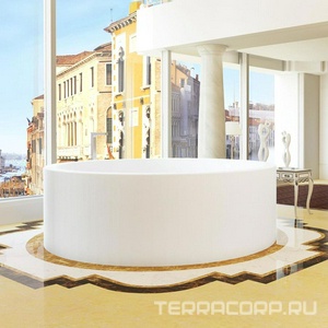 Ванна 2000хh710мм, круглая,отдельност, литой камень S-Sense, поверхн. матовая, регулир.опоры, нажим.слив цв.хром в компл.,  ZZ Salini Isola 101111M / хром