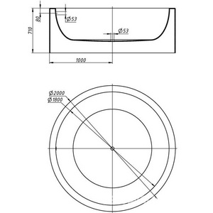 Ванна 2000хh710мм, круглая,отдельност, литой камень S-Sense, поверхн. матовая, регулир.опоры, нажим.слив цв.хром в компл.,  ZZ Salini Isola 101111M / хром