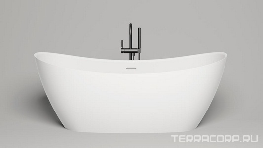 Ванна 1860х805хh720мм, отдельностоящая, литой камень S-Sense, глянцевый, цв.белый, донный клапан "Up&Down" в цвет ванны,  185 Salini Noemi 101811G