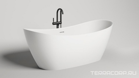 Ванна 1860х805хh720мм, отдельностоящая, литой камень S-Sense, глянцевый, цв.белый, донный клапан "Up&Down" в цвет ванны,  185 Salini Noemi 101811G