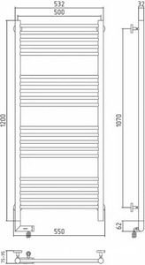 Полотенцесушитель " 2.0" 1200x500 мм, прямая перекладина, электрический, пульт справа, в компл. 4 телескоп.кроншт. цвет хром ZZ Сунержа Богема 00-5205-1250