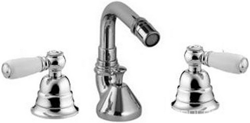 Смеситель для биде, на 3 отв., с д/к, (цв.хром), (2 ручки с белыми пластиковыми вставками SO - Sogno), Old italy ZZ