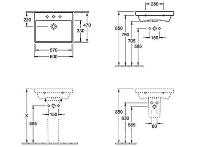 Раковина 600х470 мм ,1 отв. д/смес., c переливом,(цв. R1 White ceramicplus)  ZZ Villeroy & Boch Avento 415860R1