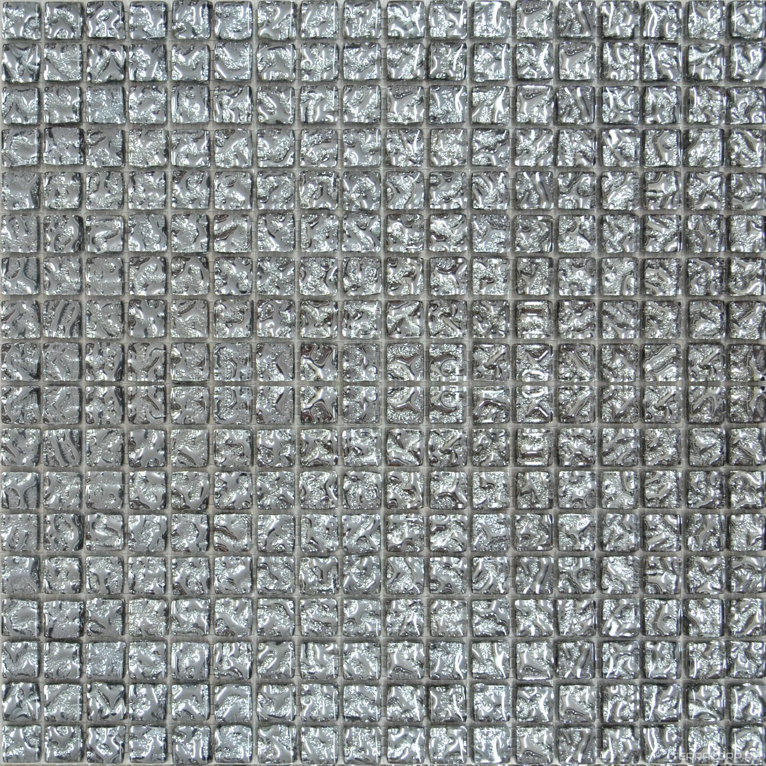 Мозаика Мастера Керамики Glass Мозаика 628 моно рифленая платина ZZ30х30 Серебряный, фото 3