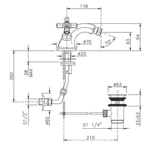 Смеситель для биде, с д/к, (цв. золото),  ZZ Nicolazzi Teide Four 1934 GO 45