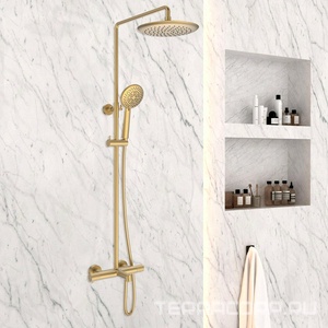 Смеситель-термостат для душа, со стационарным верхн.душем 25см., душевая лейка, шланг в компл., (цв.брашированное золото),  ZZ Vincea Desire VSFS-1D1TBG