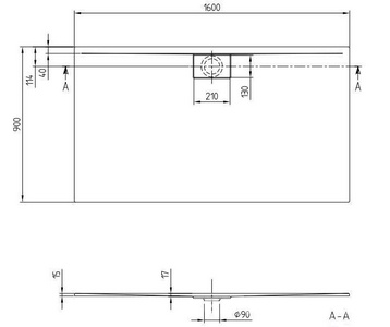 Поддон для душа 1600х900хh48мм, (крышка стока 90мм, цв.белый 01, в компл.), БЕЗ слива (сифона) арт.U90881299, (акрил цв.белый 01), Architectura Metalr Villeroy & Boch Architectura Metalrim UDA1690ARA215GV-01