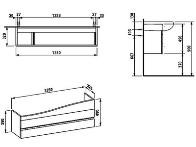 Тумба с двумя ящиками 1350хh490х320мм, (под раковину арт. 8.1497.1), цв. орех, Alessi One ZZ Laufen alessi 4.2436.0.097.630.1