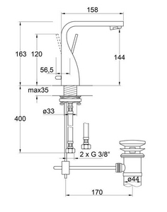 Смеситель для раковины, с д/к, (цв. хром),  XX Steinberg 230 230 1000