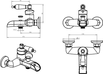 Смеситель для ванны, однорычажный,  без душевого гарнитура, бронза Boheme Vogue 203