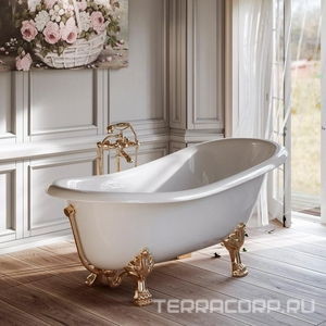 Ванна 1760х800(660)хh720(620)мм, литьевой мрамор, отдельностоящая, ножки "Львиные лапы", слив-перелив в компл., (цв. золото), TW ZZ Tiffany Универсал TW176 bi/oro