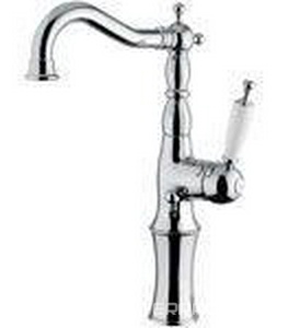 Смеситель для раковины, "Высокий" излив h280мм, (рычаг сбоку), с д/к, (цв. хром, ручка цв. белый),  ZZ Gaia Canterbury RB6317 CR