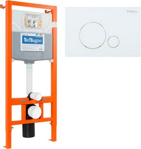 Инсталляция для подвесн. унитаза,1150х500х120мм, со смывным бачком скрытого монтажа, фронт.управл., крепёж в компл, с кнопкой цв.белый, Sfera ZZ BelBagno Универсал BB001-120/BB014-SR-BIANCO